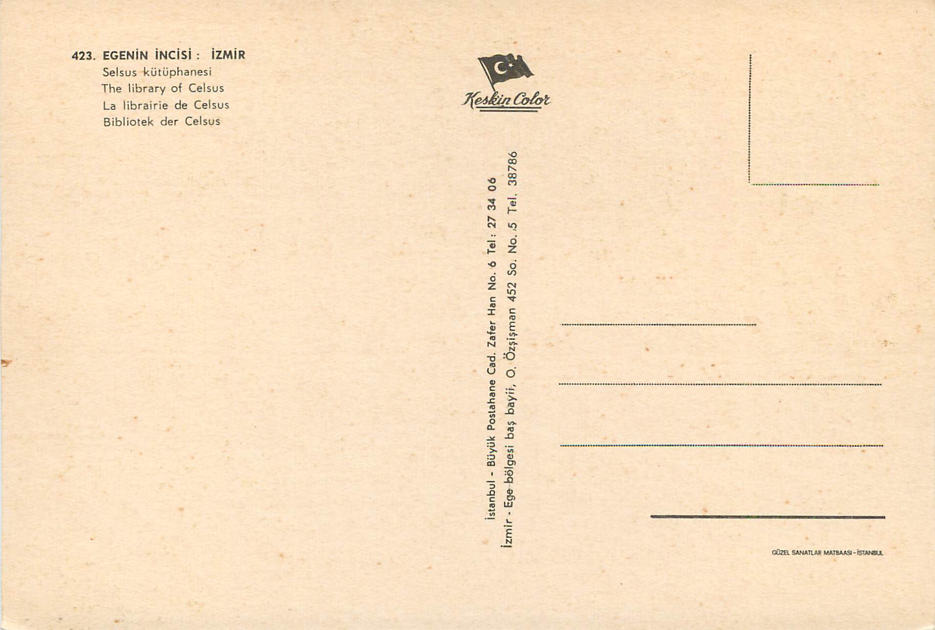 CPM Izmir La Librairie de Celsus — Verso