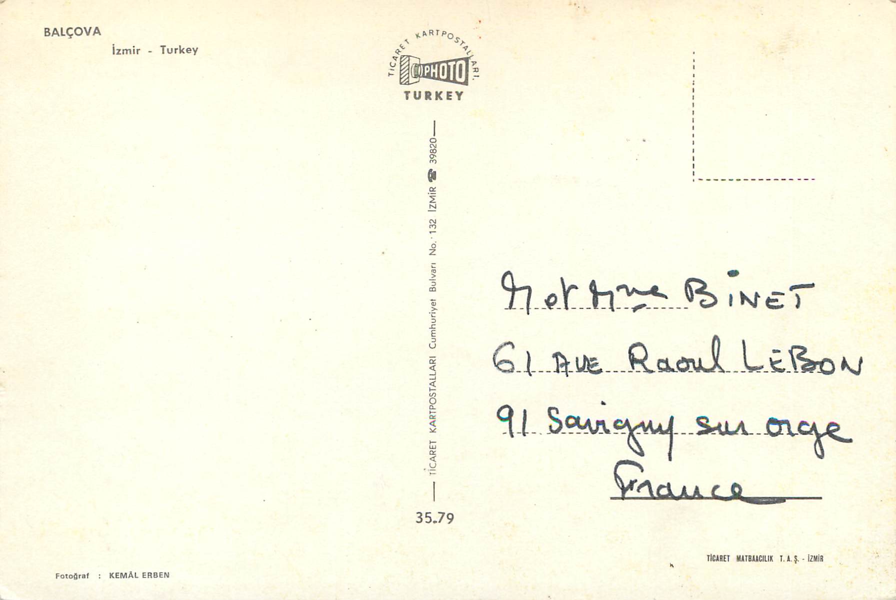 CPM Izmir Turkey Balcova — Verso