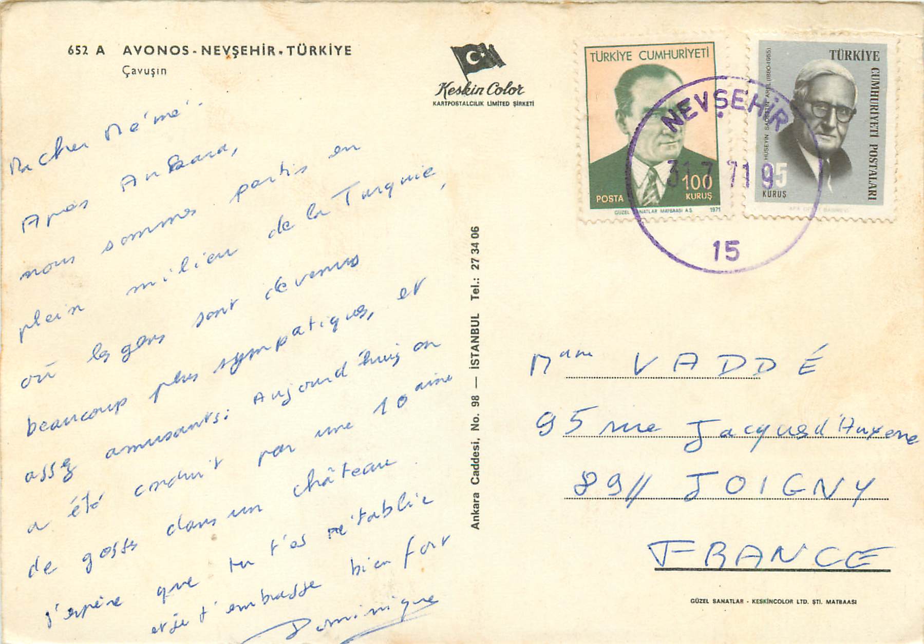 CPM Izmir Turkey Avonos Cavusin — Verso