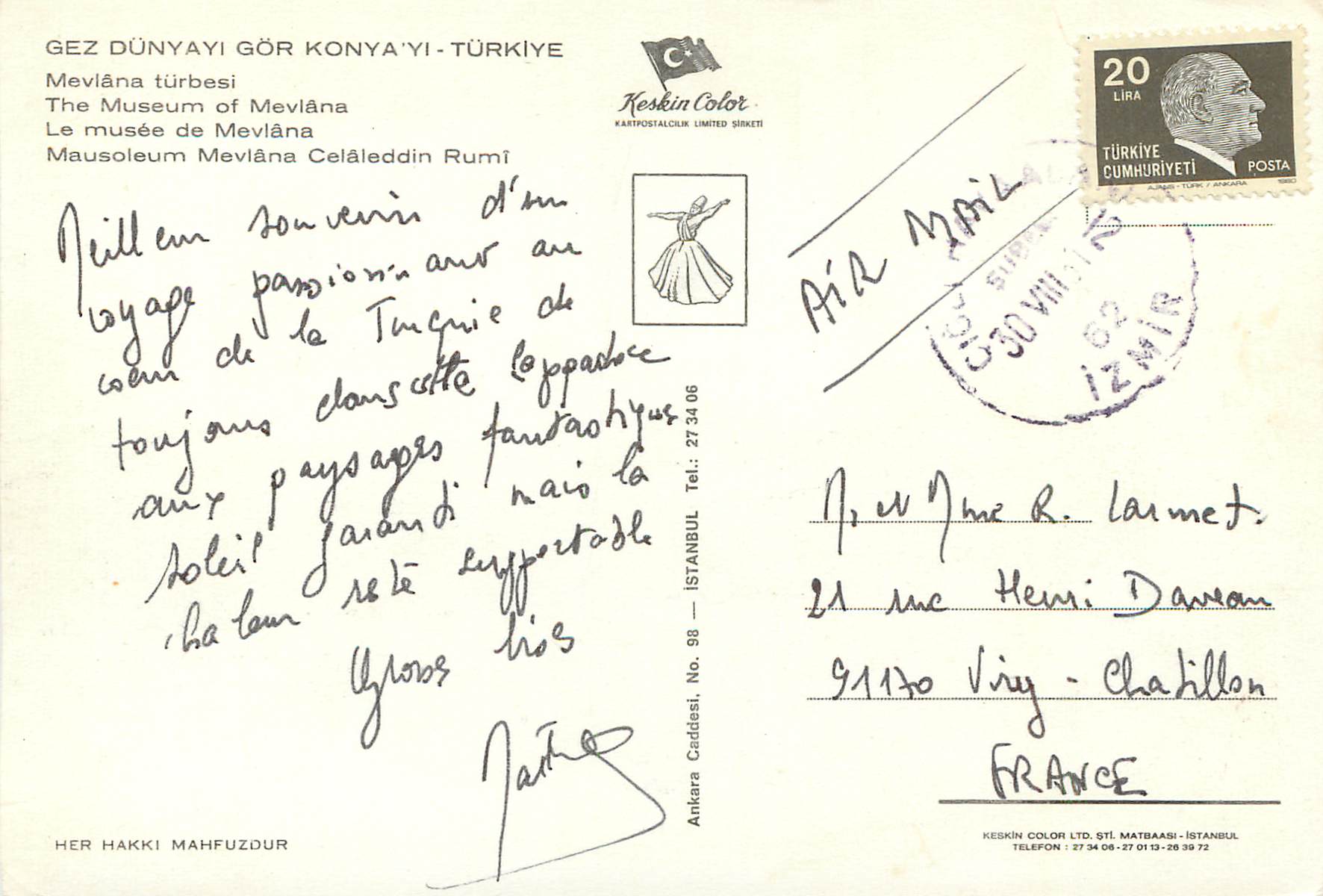 CPM Konya Turkey Le musee de Meviana — Verso
