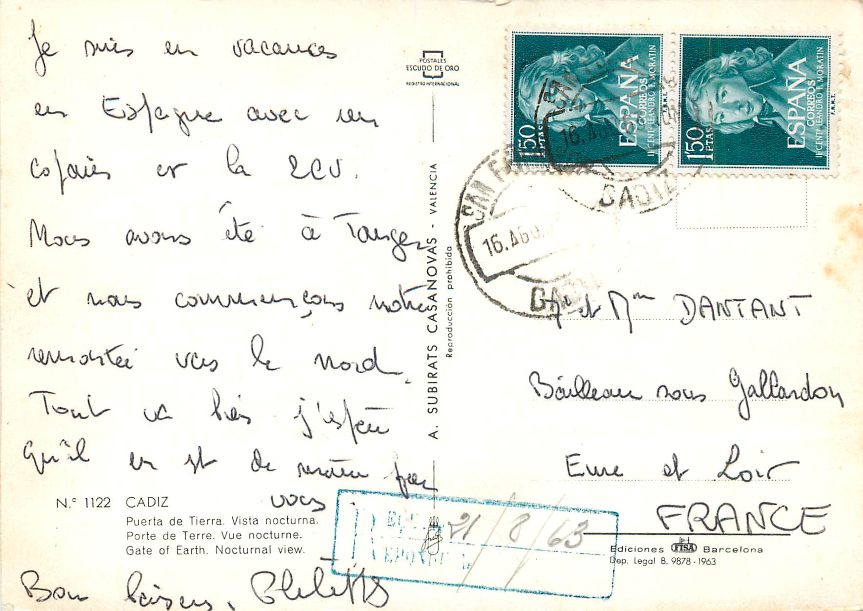 CPM Cadiz Porte de Terre Vue nocturne — Rückseite