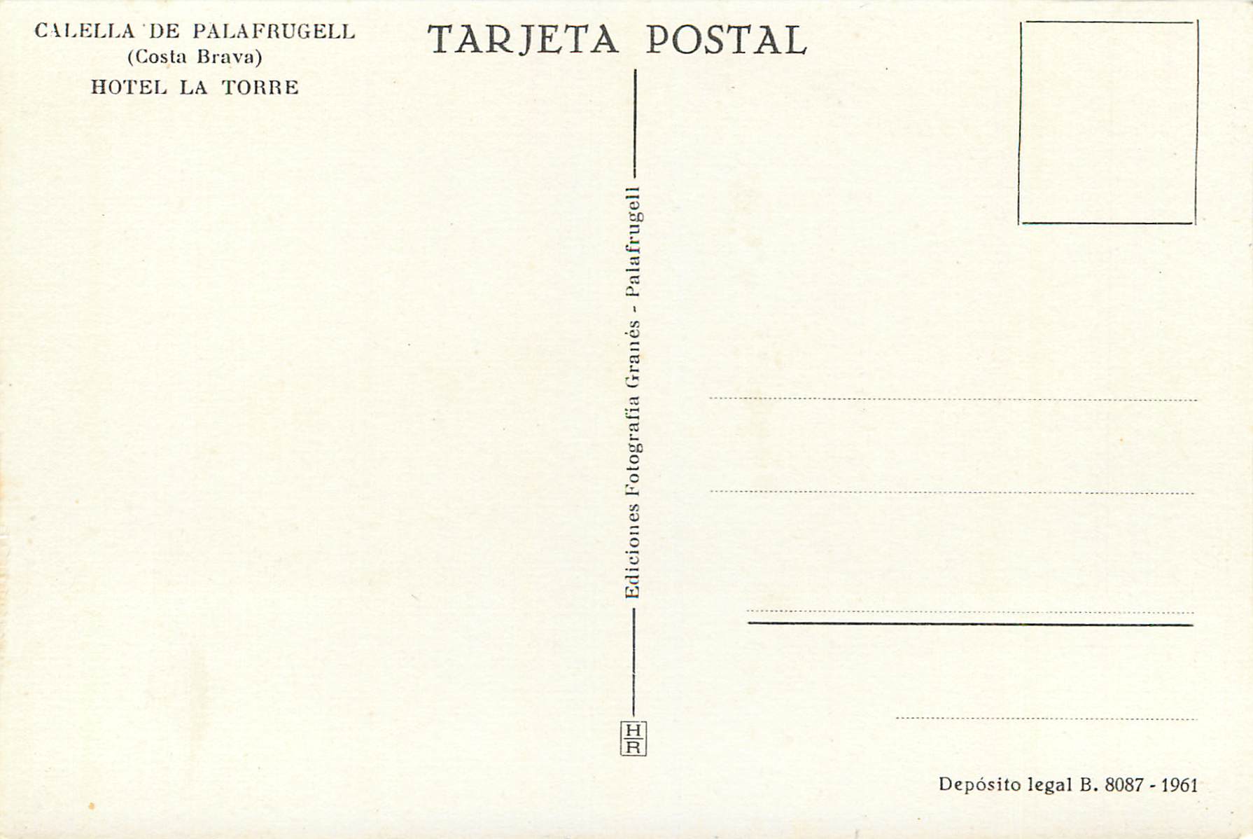CPM Calella (Barcelona) Calella de palafrugell Costa Brava Hotel la Torre — Verso