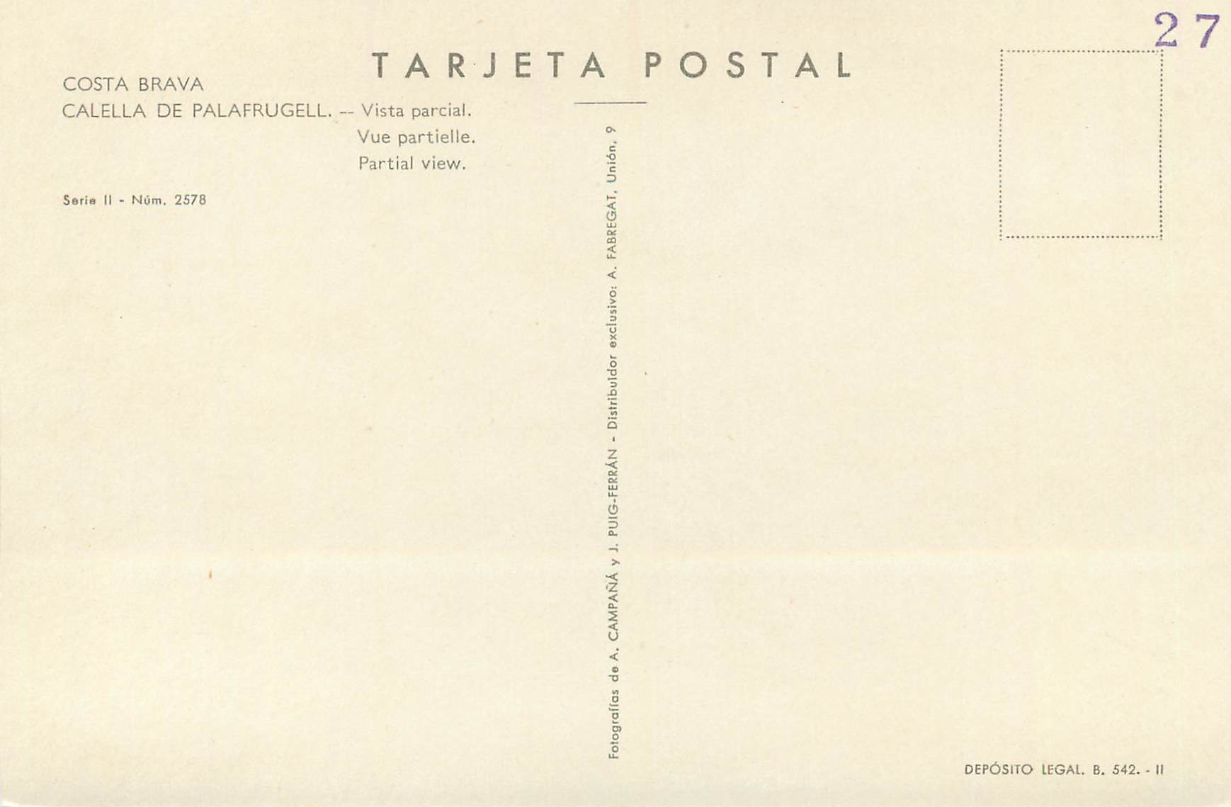 CPM Calella de palafrugell Costa Brava Vue partielle — Verso