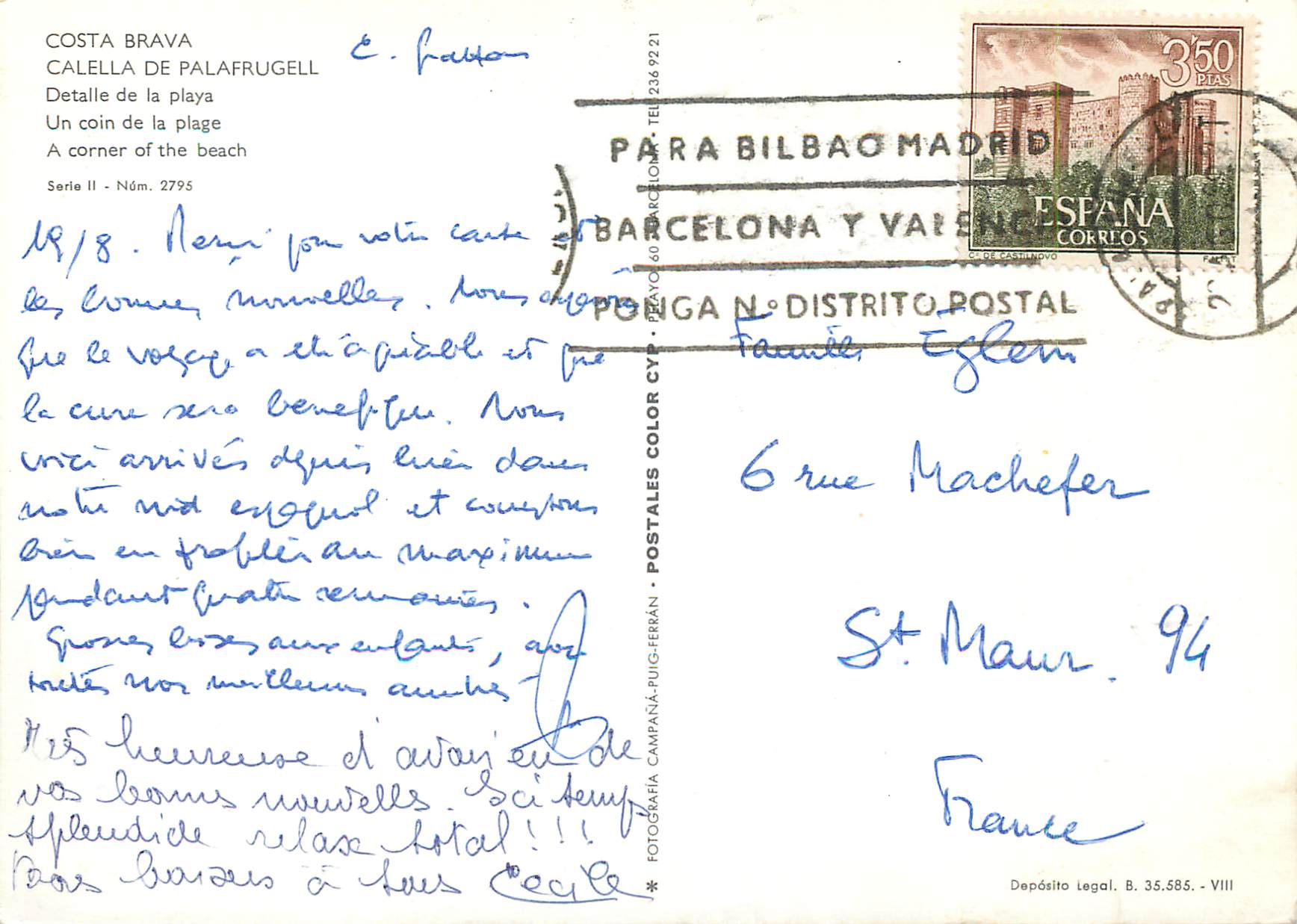 CPM Calella de palafrugell Detaille de la Plage — Rückseite
