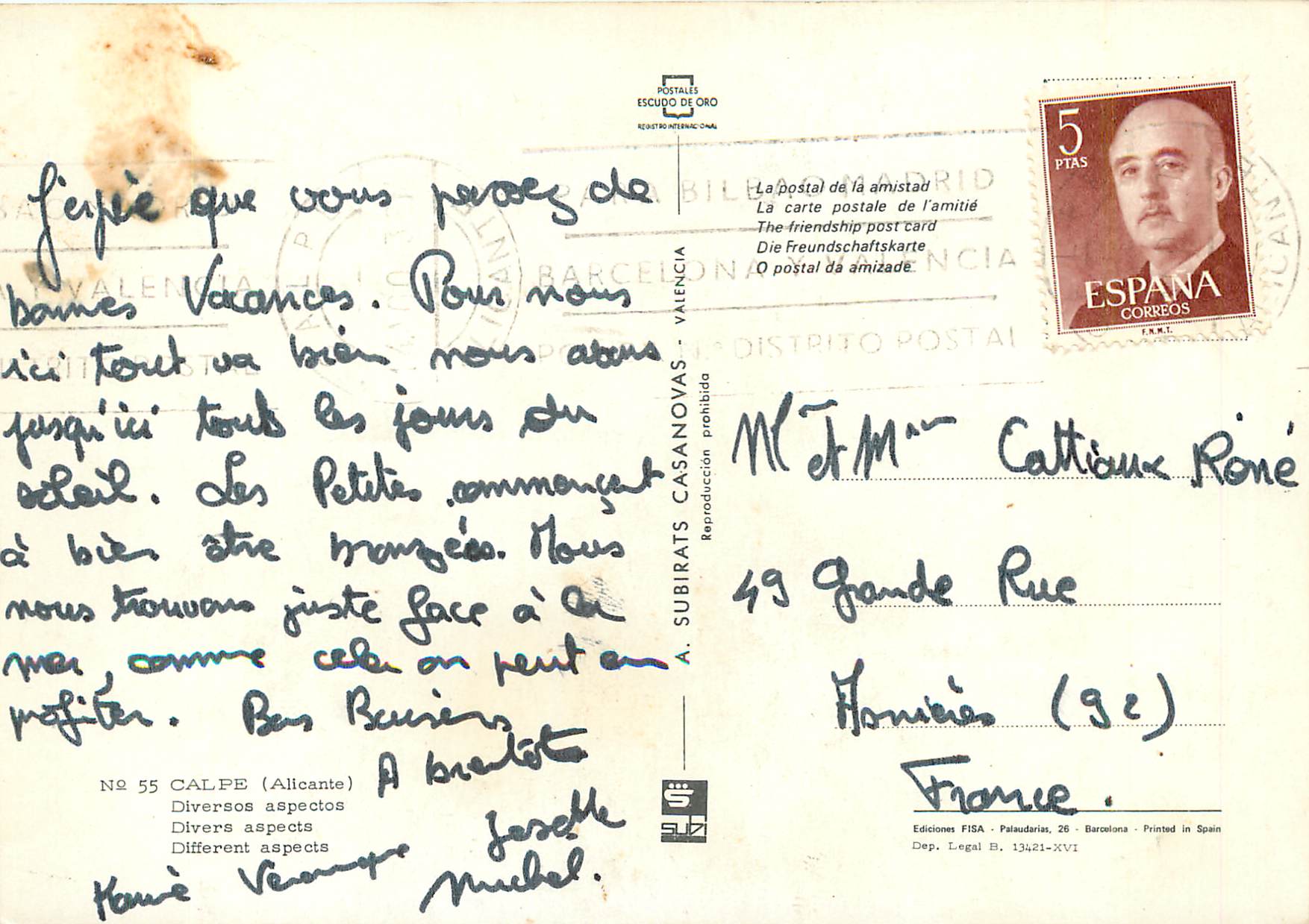 CPM Calpe (Alicante) Divers aspects — Verso
