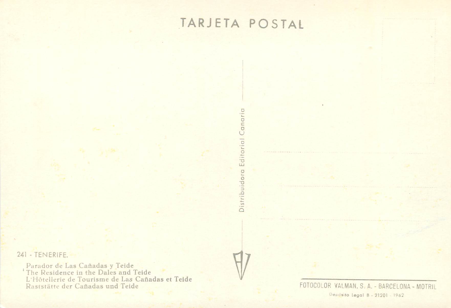CPM Tenerife l'hotellerie de toarisme de las canadas et telde — Rückseite