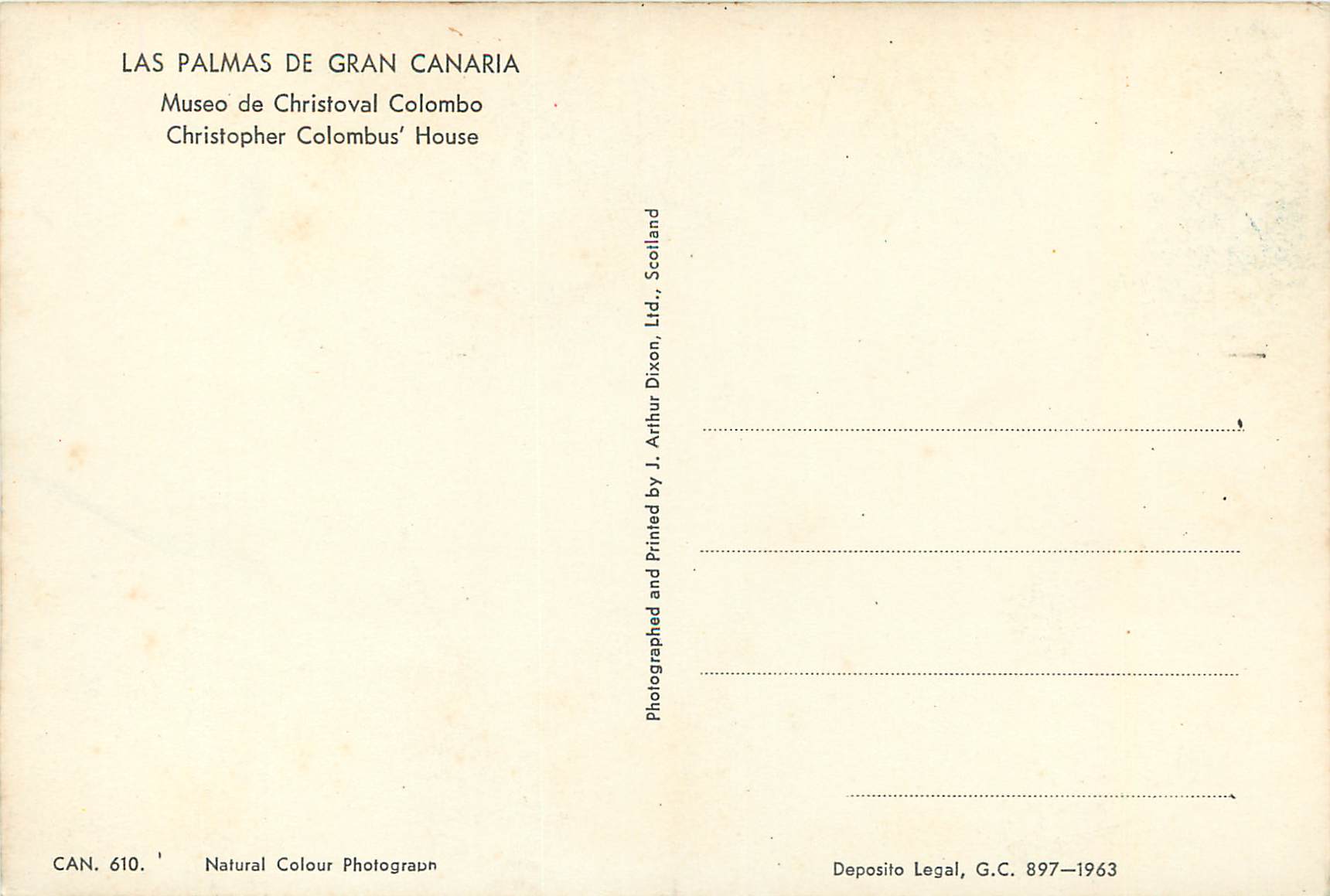CPM Las palmas de gran canaria museo de christoval colombo — Rückseite