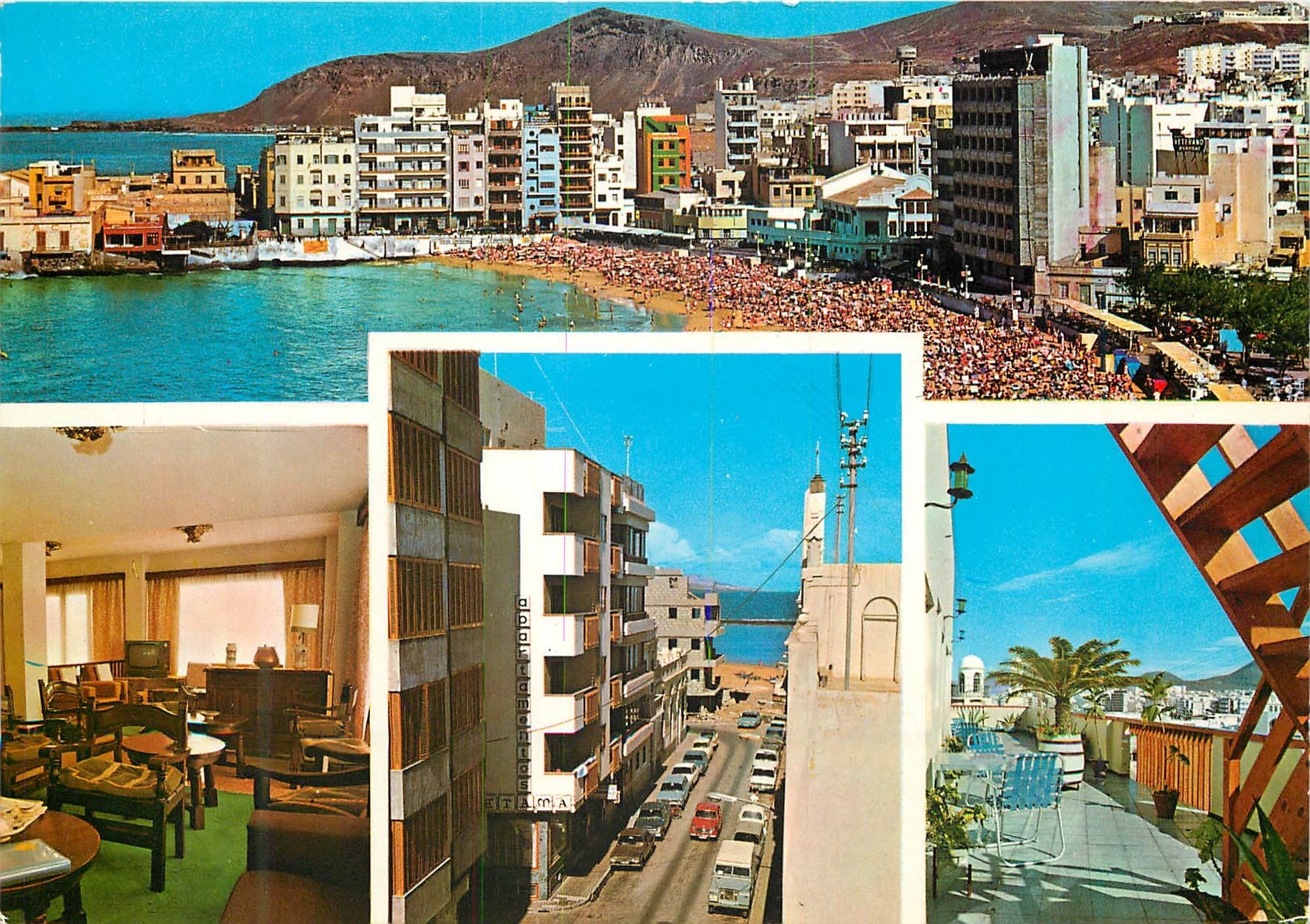 CPM Las palmas de gran canaria outside and inside of apartments retama and a view of the canteras beach from its terrace