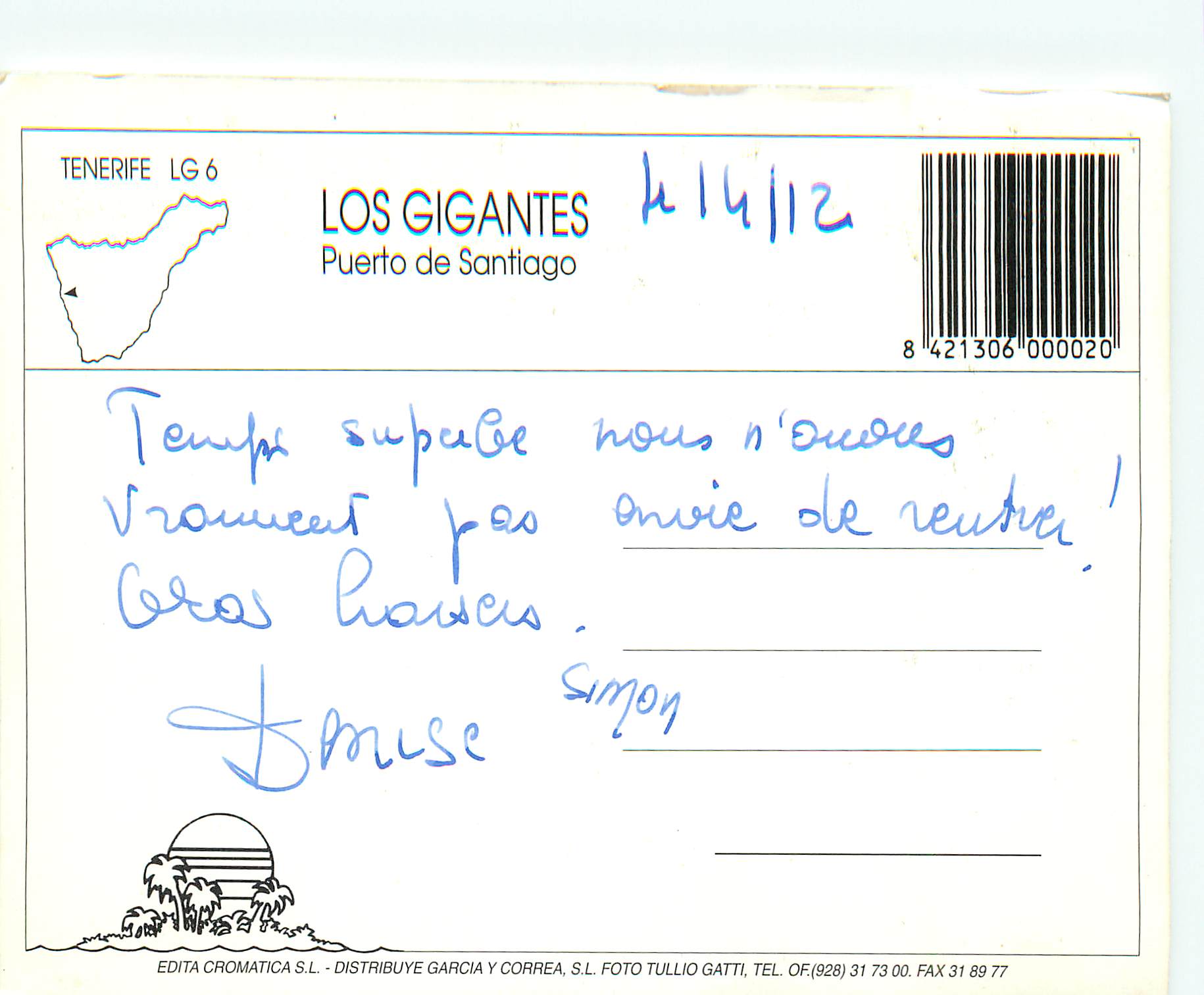 CPM Los giganties puerto de santiago — Rückseite