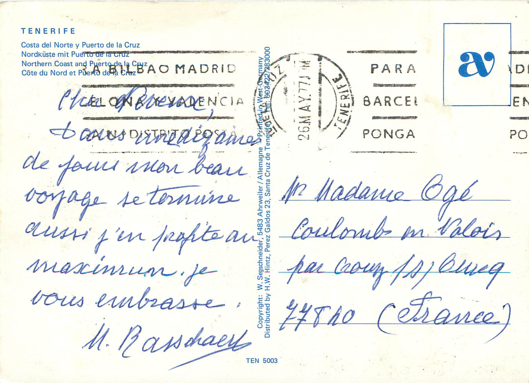 CPM Tenerife northen coast and puerto de la cruz — Back