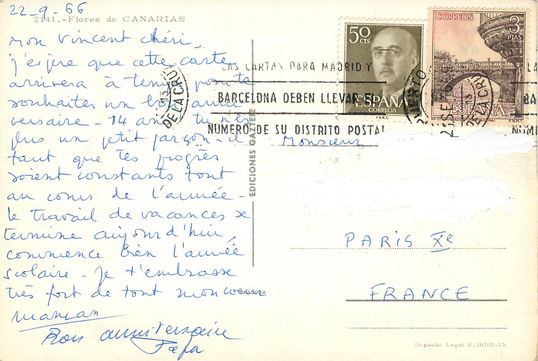 CPM Flores de Canarias — Back