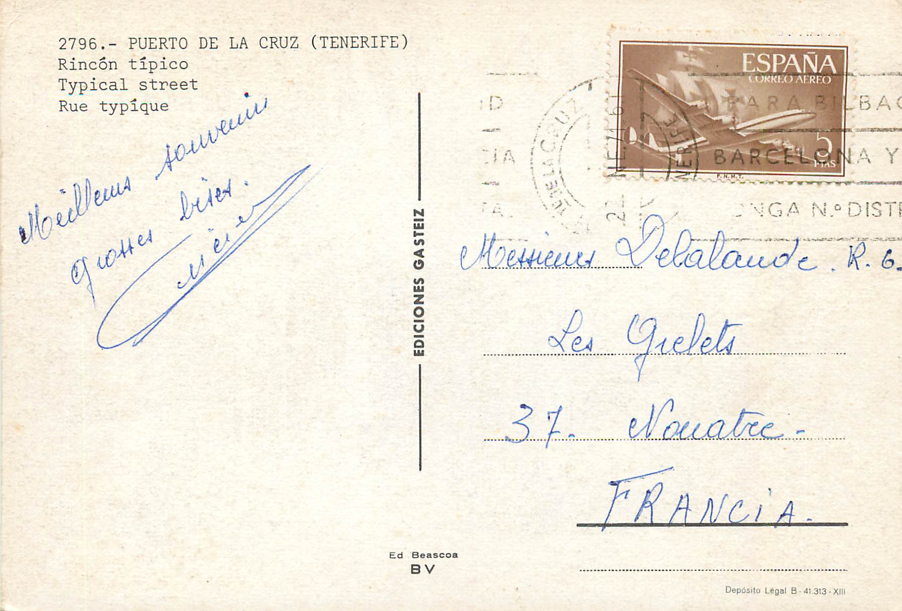 CPM Tenerife Puerto de la Cruz Rue Typique — Rückseite