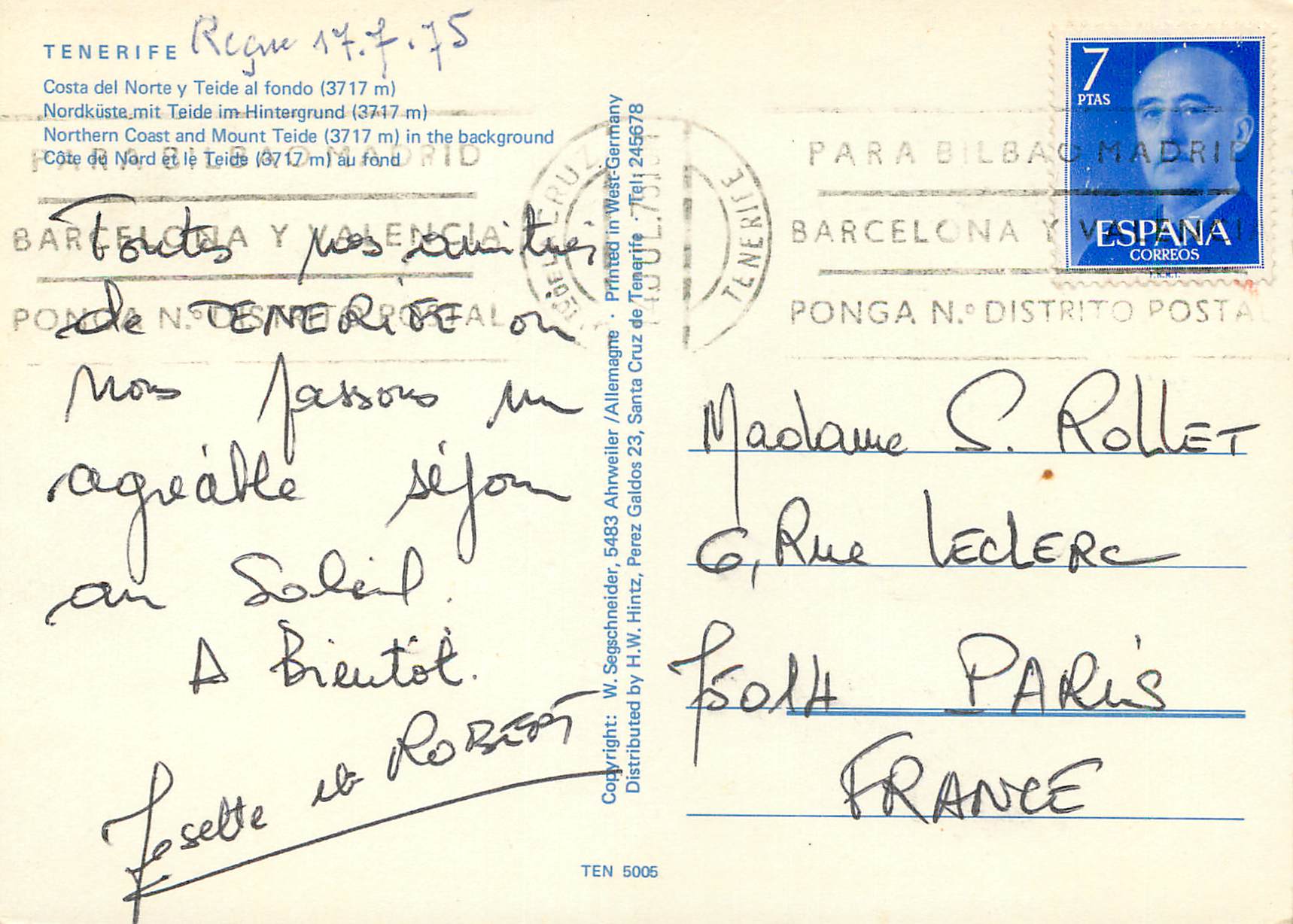CPM Tenerife Cote du Nort et le Teide — Back