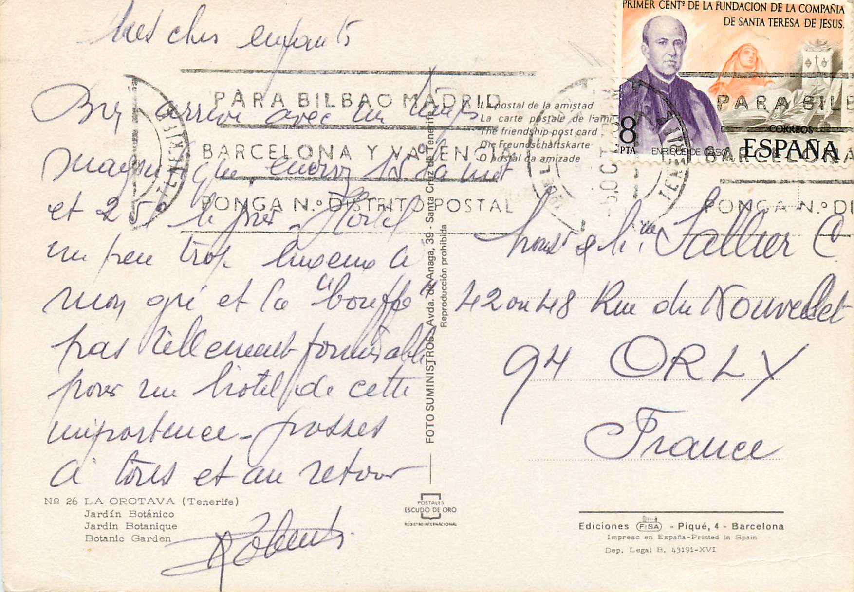 CPM Tenerife La Orotava Jardin Botanique Singe Perroquet — Rückseite