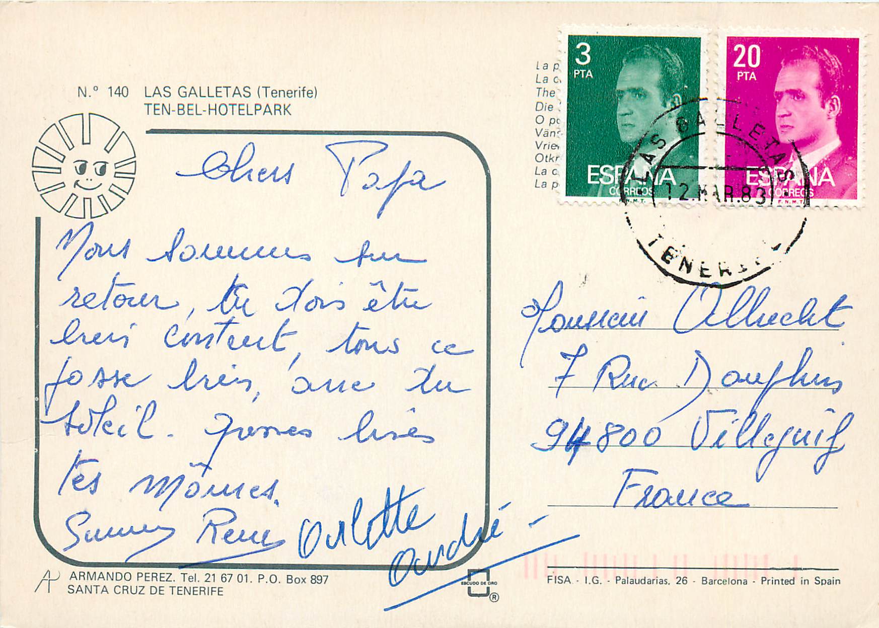 CPM Tenerife Las Galletas Ten-bel-Hotel Park Train Tracteur — Back