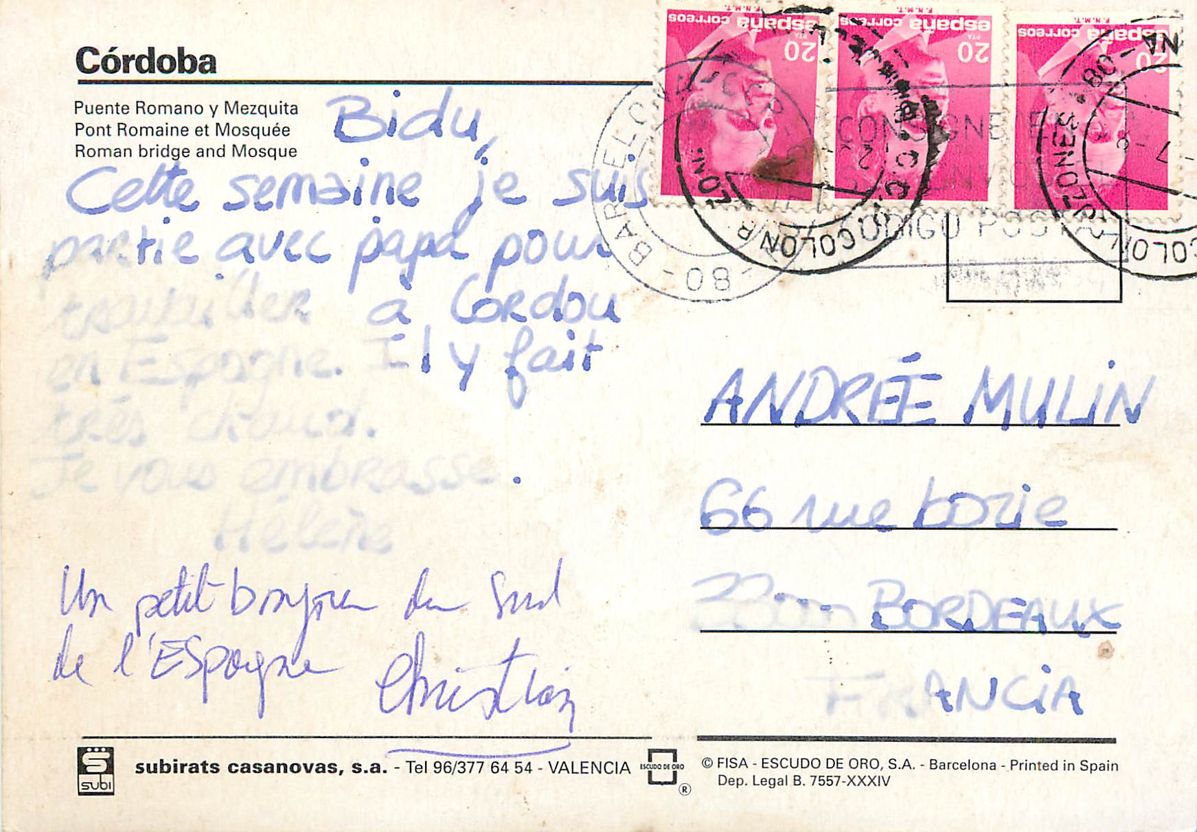CPM Cordoba Pont Romaine et Mosquee — Rückseite