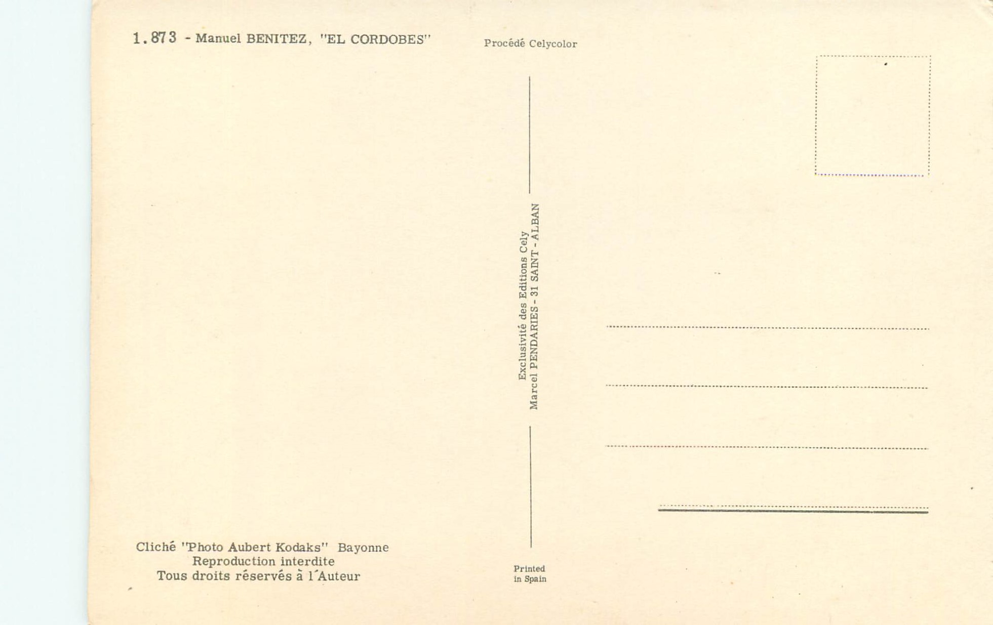 CPM El Cordobes  Manuel Benitez Corrida Taureau — Rückseite