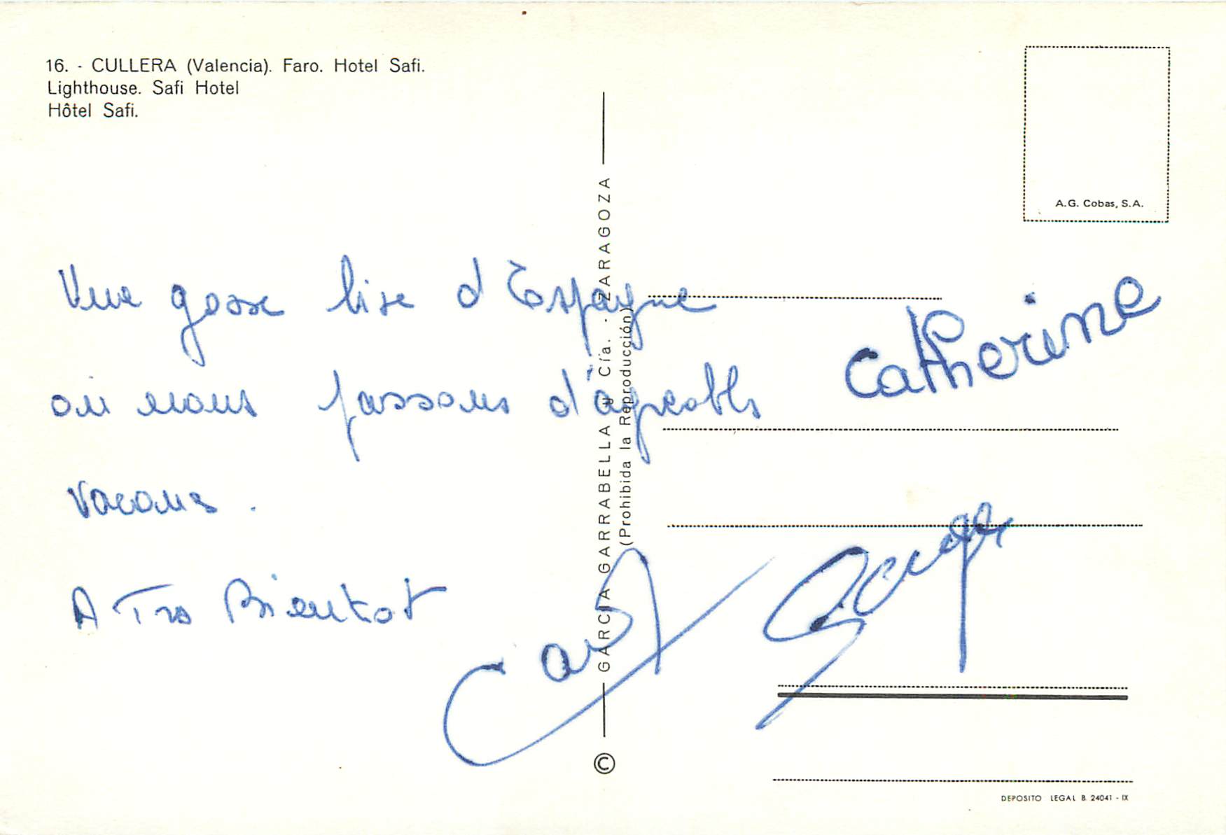 CPM Cullera (Valencia) Faro Hotel Safi — Rückseite