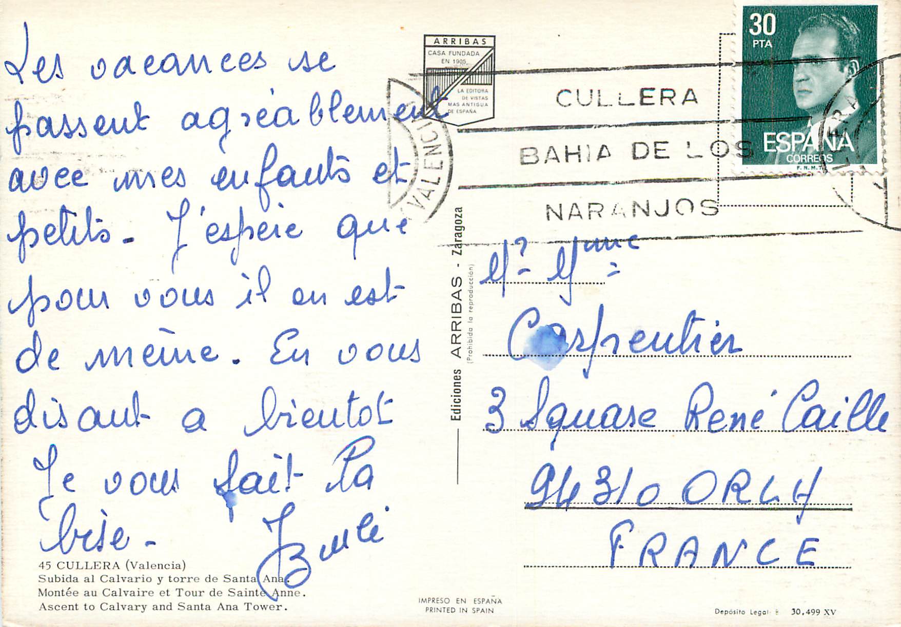 CPM Cullera (Valencia) Montee au Calvaire et Tour de Saint Anne — Rückseite