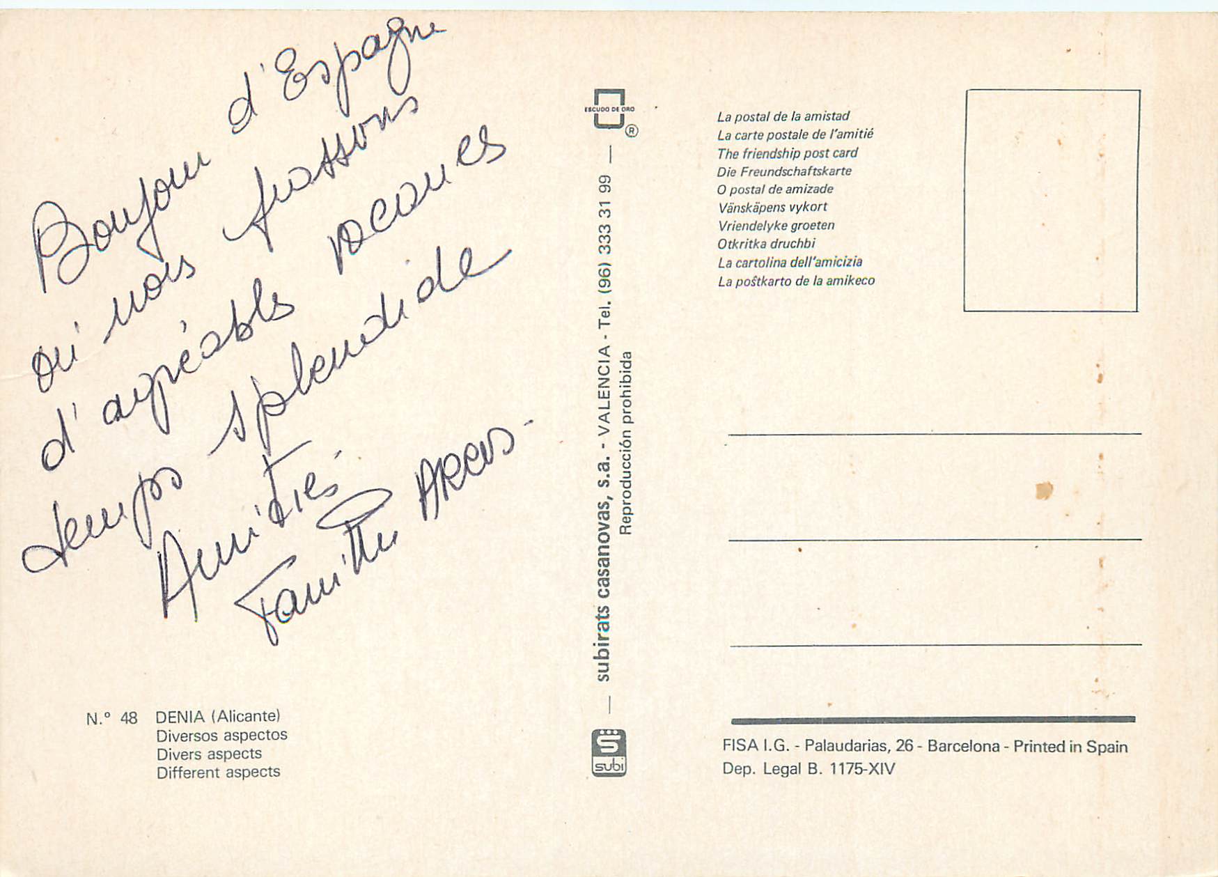 CPM Denia (Alicante) Divers aspects — Verso