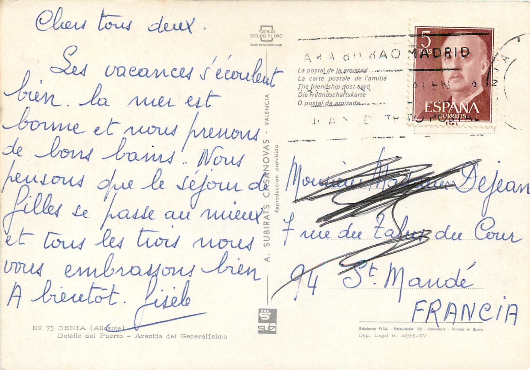 CPM Denia (Alicante) Detaille del Puerto Peche Bateau — Verso