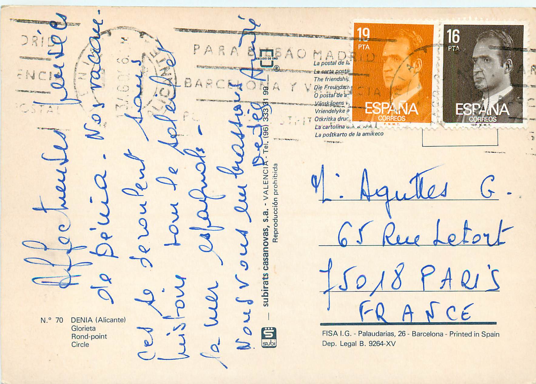 CPM Denia (Alicante) Rond-point — Verso