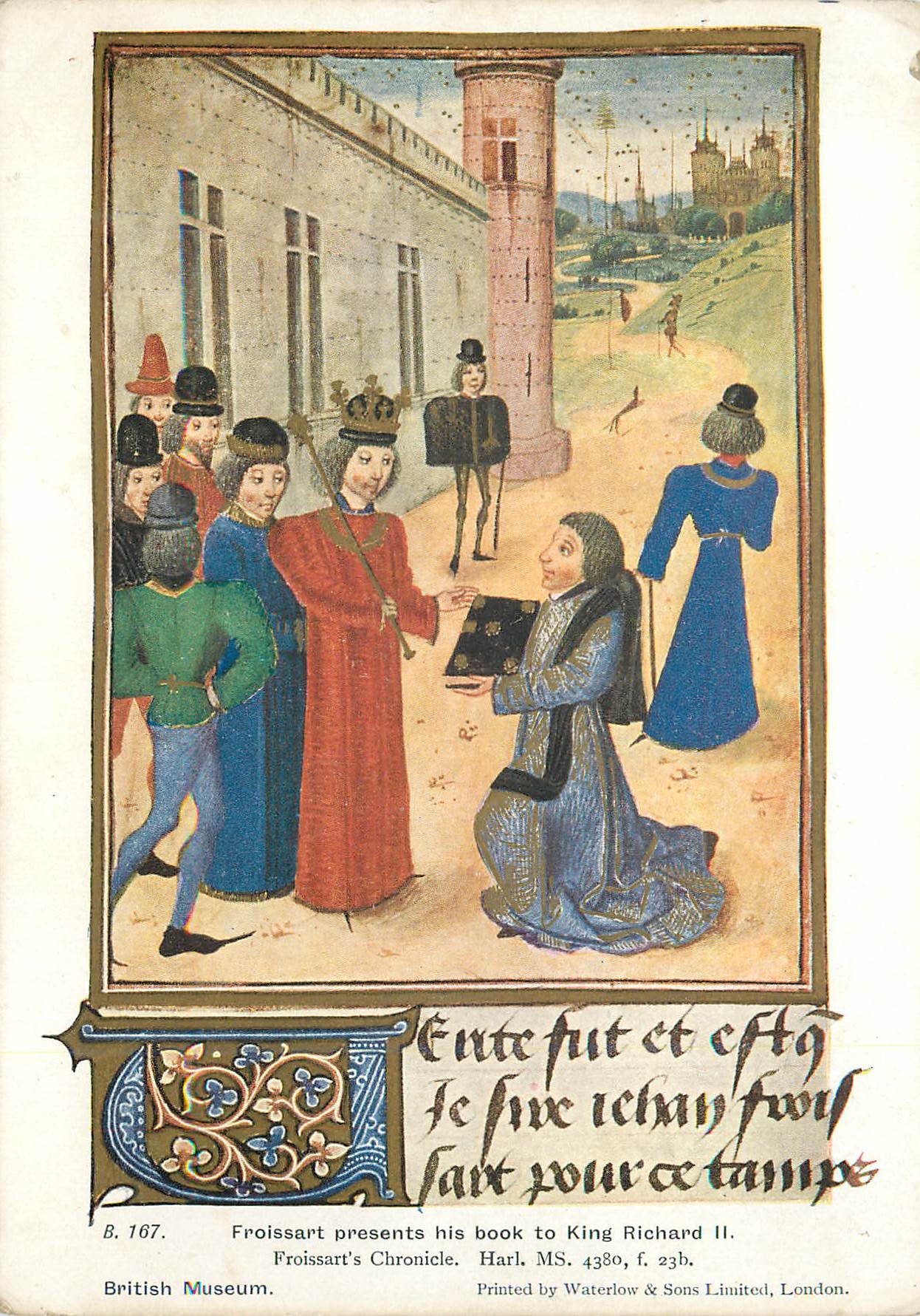 CPM British Museum Froissart presents his book to King Richard II