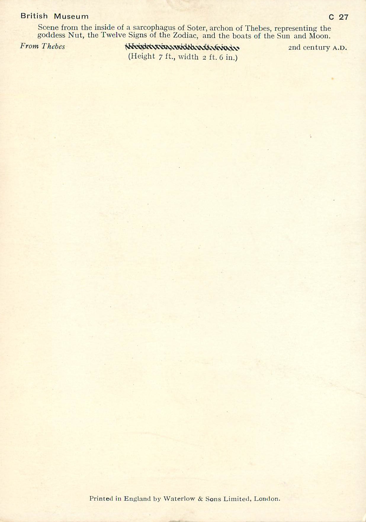 CPM British Museum Scene from the inside of a sarcophagus of Soter Egypte — Verso
