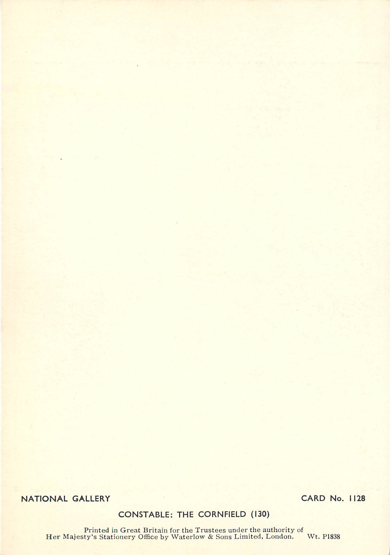 CPM National Gallery Constable The Cornfield — Verso