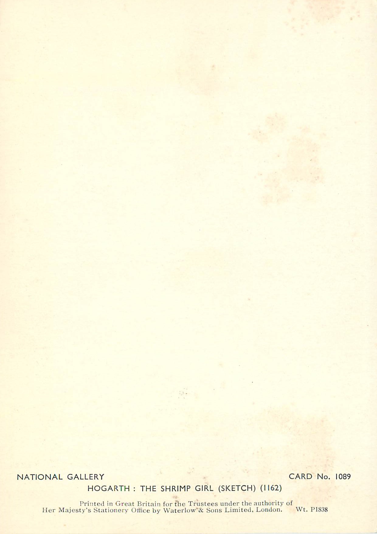 CPM National Gallery Hogarth The Shrimp Girl (Sketch) — Verso