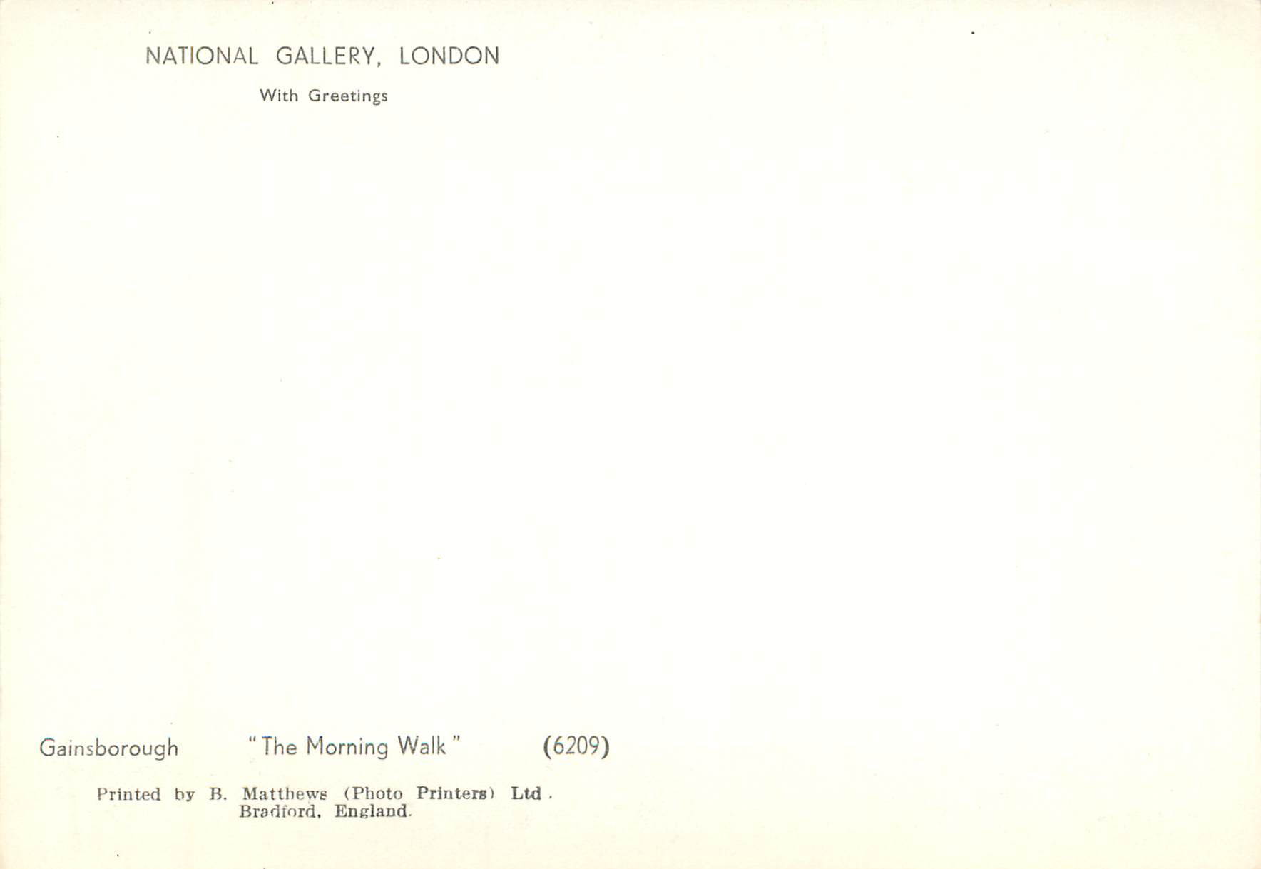 CPM National Gallery London Gainsborough The Morning Walk Chien — Verso