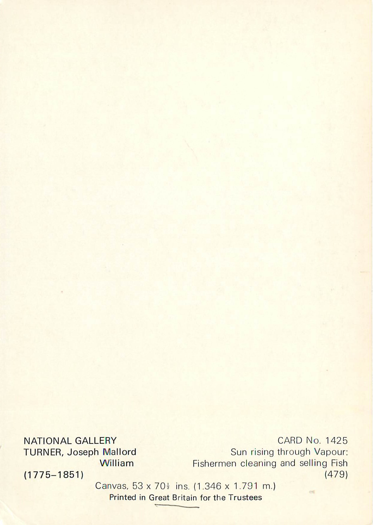 CPM National Gallery London Turner Joseph Mallord William (1775-1851) — Verso