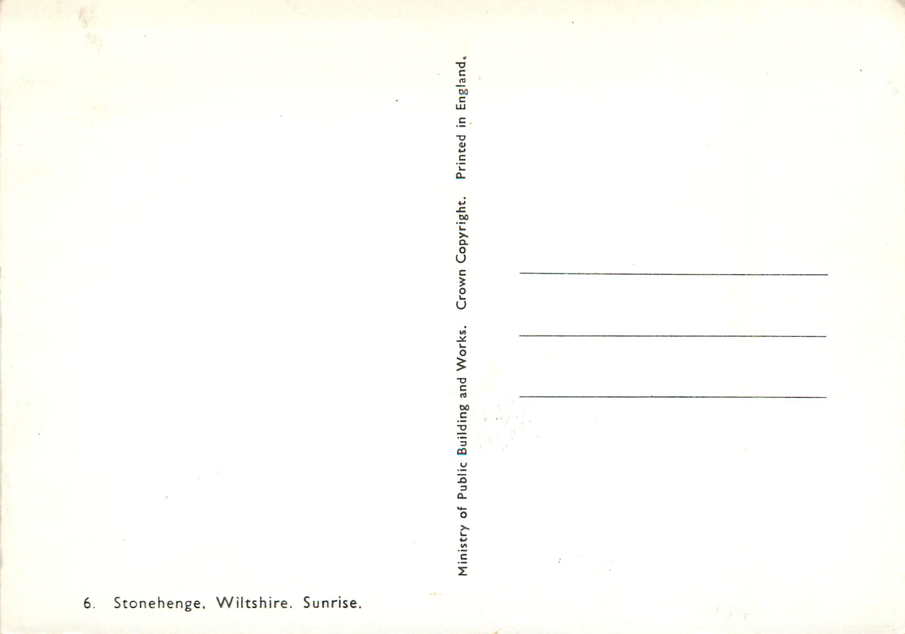 CPM Stonehenge Wiltshire Sunrise — Back