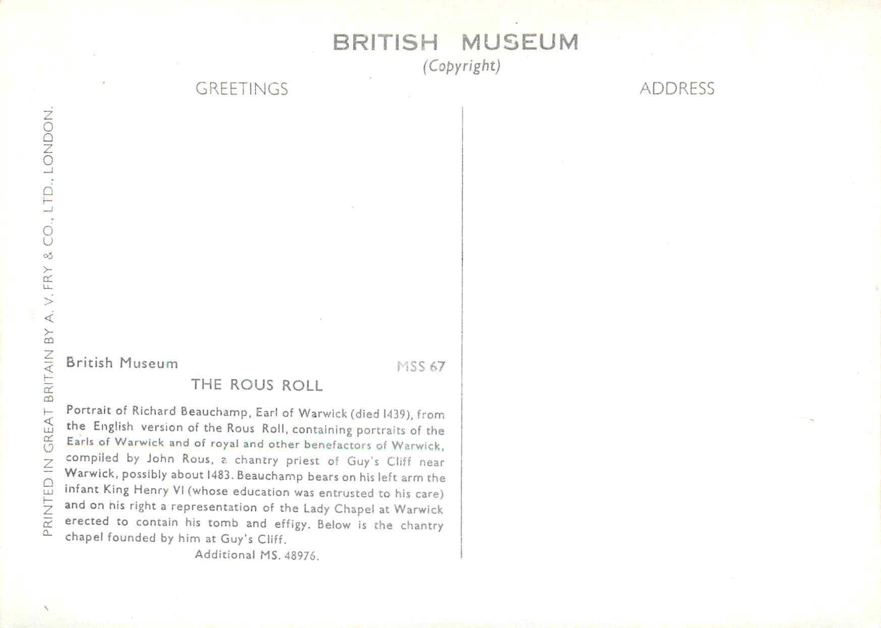 CPM British Museum The Rous Roll — Back