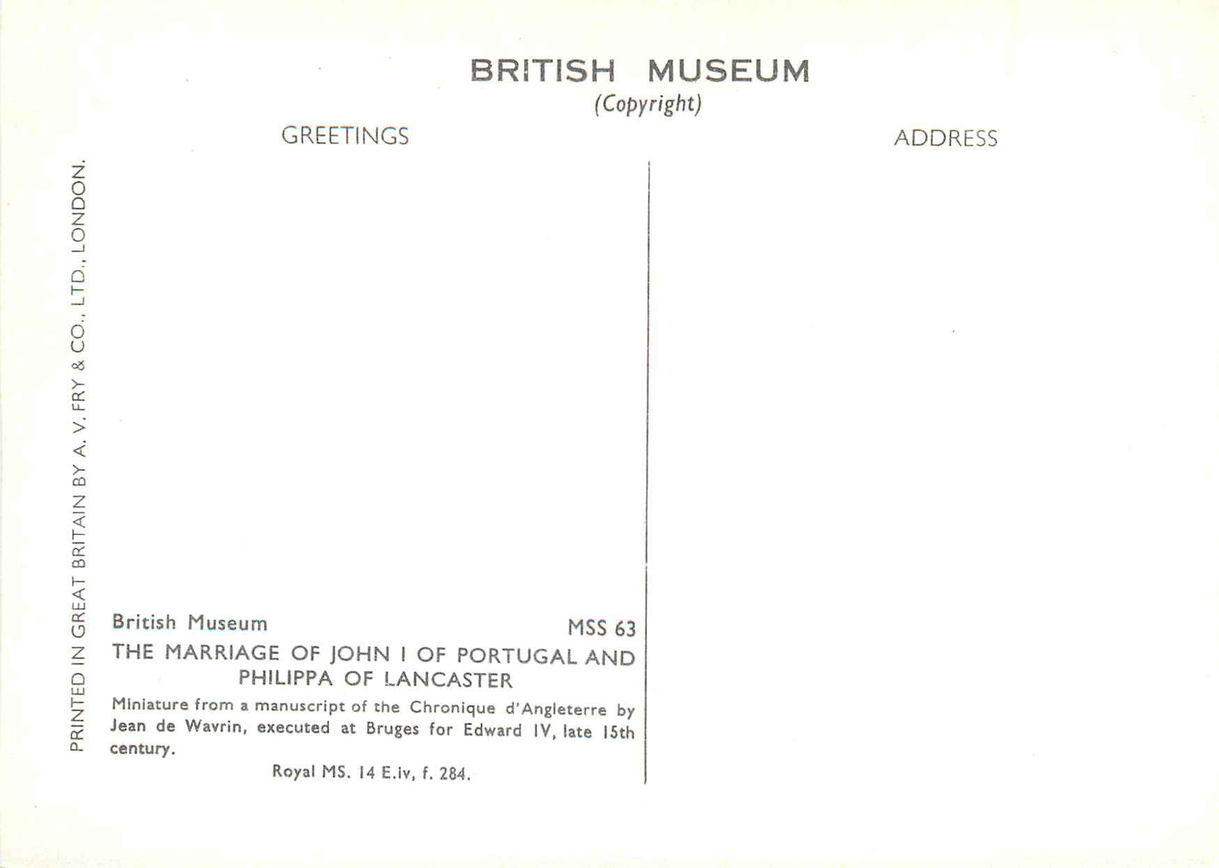 CPM British Museum The marriage of John I of Portugal and Philippa of Lancaster — Verso
