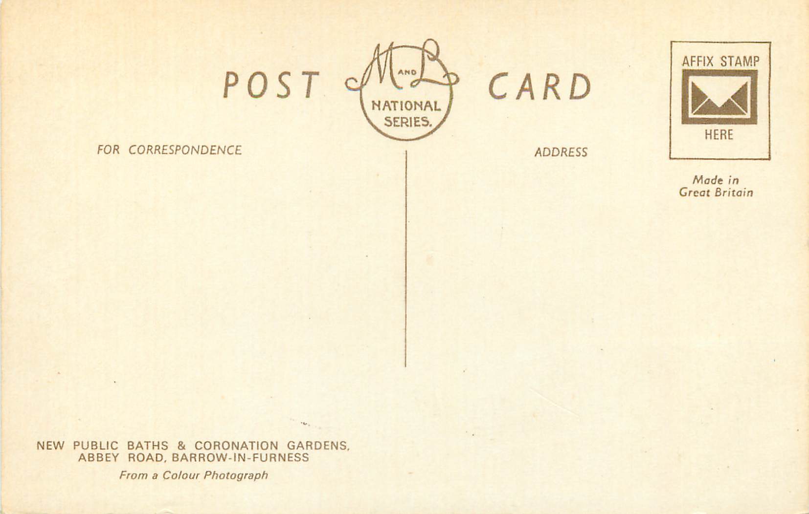 CPM New Public Baths & Coronation Gardens  Abbey Road Barrow-in-furness — Rückseite