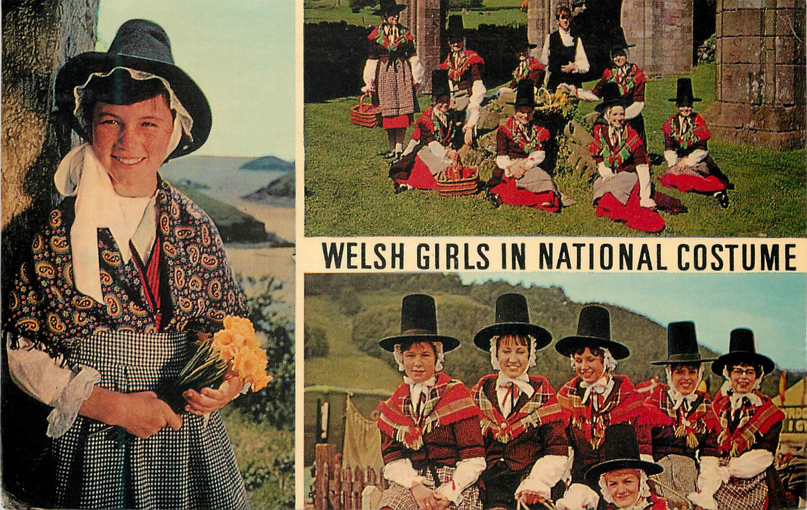 CPM Welsh Girls in National Costume Folklore