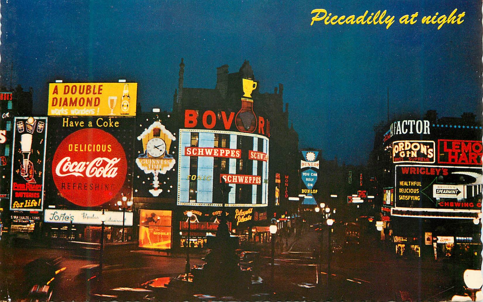 CPM Night Scene Piccadilly Circus London Coca Cola
