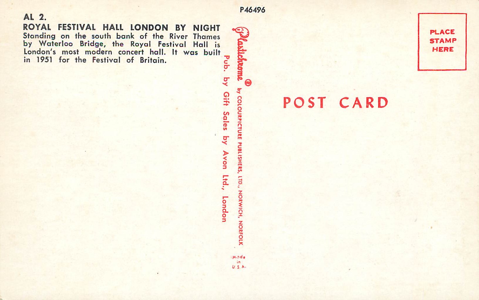 CPM Royal Festival Hall London By Night — Rückseite