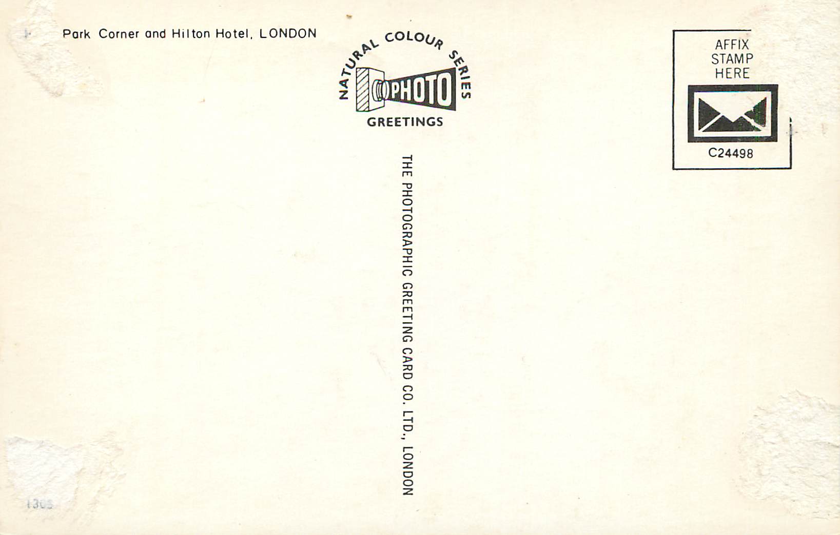 CPM Park Corner and Hilton Hotel London — Rückseite