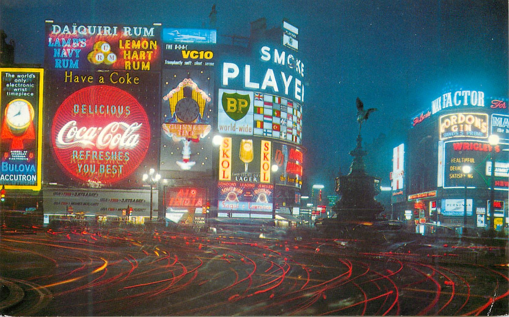 CPM Piccadilly Circus at Night London Coca Cola British Petroleul