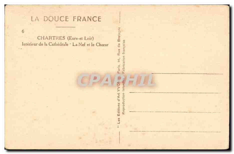Chartres CPA Interieur de la cathedrale La nef et le choeur — Verso