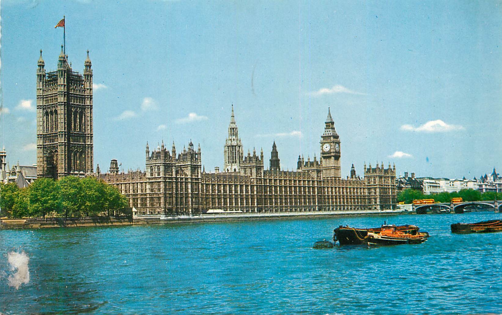 Houses of Parliament, London — vue du fleuve avec le Big Ben — The Photographic Greeting Card Co. Ltd. n°182