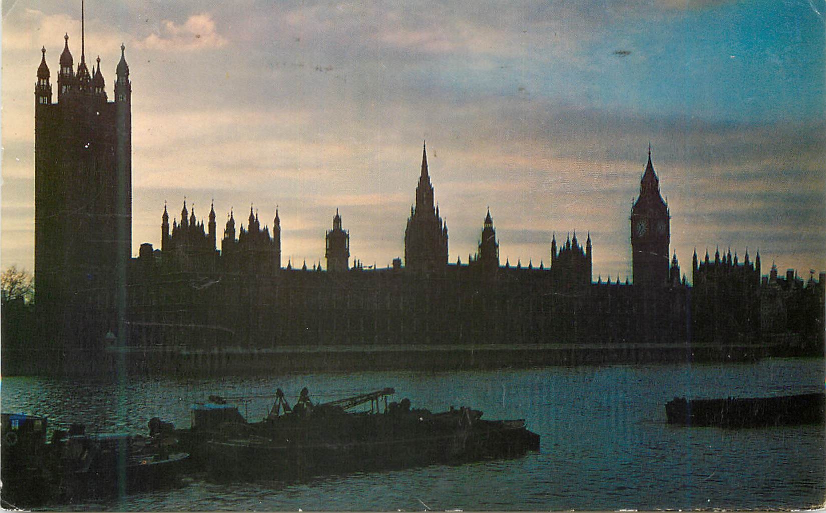 Zonsondergang over de Houses of Parliament, Londen — The Photographic Greeting Card Co. Ltd., Londen — n° 1321