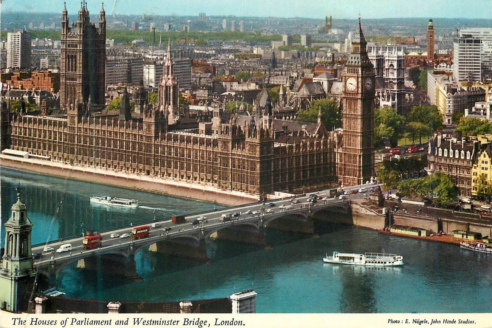 Moderne ansichtkaart De Houses of Parliament en Westminster Bridge in Londen