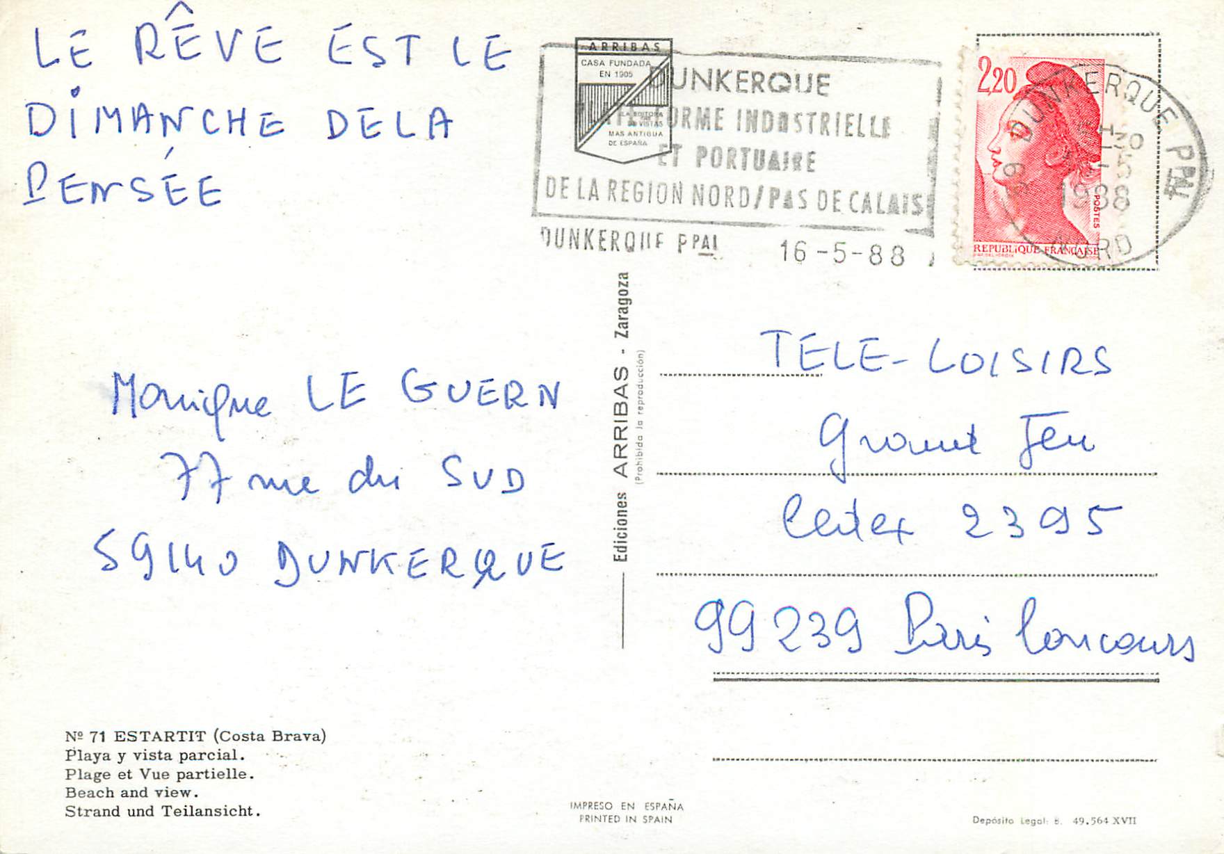 CPM Estartit Costa Brava Plage et vue partielle  — Rückseite
