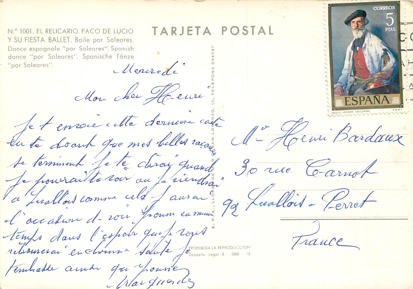 CPM El Relicario Paco de Lucio y su Fiesta Ballet  — Rückseite