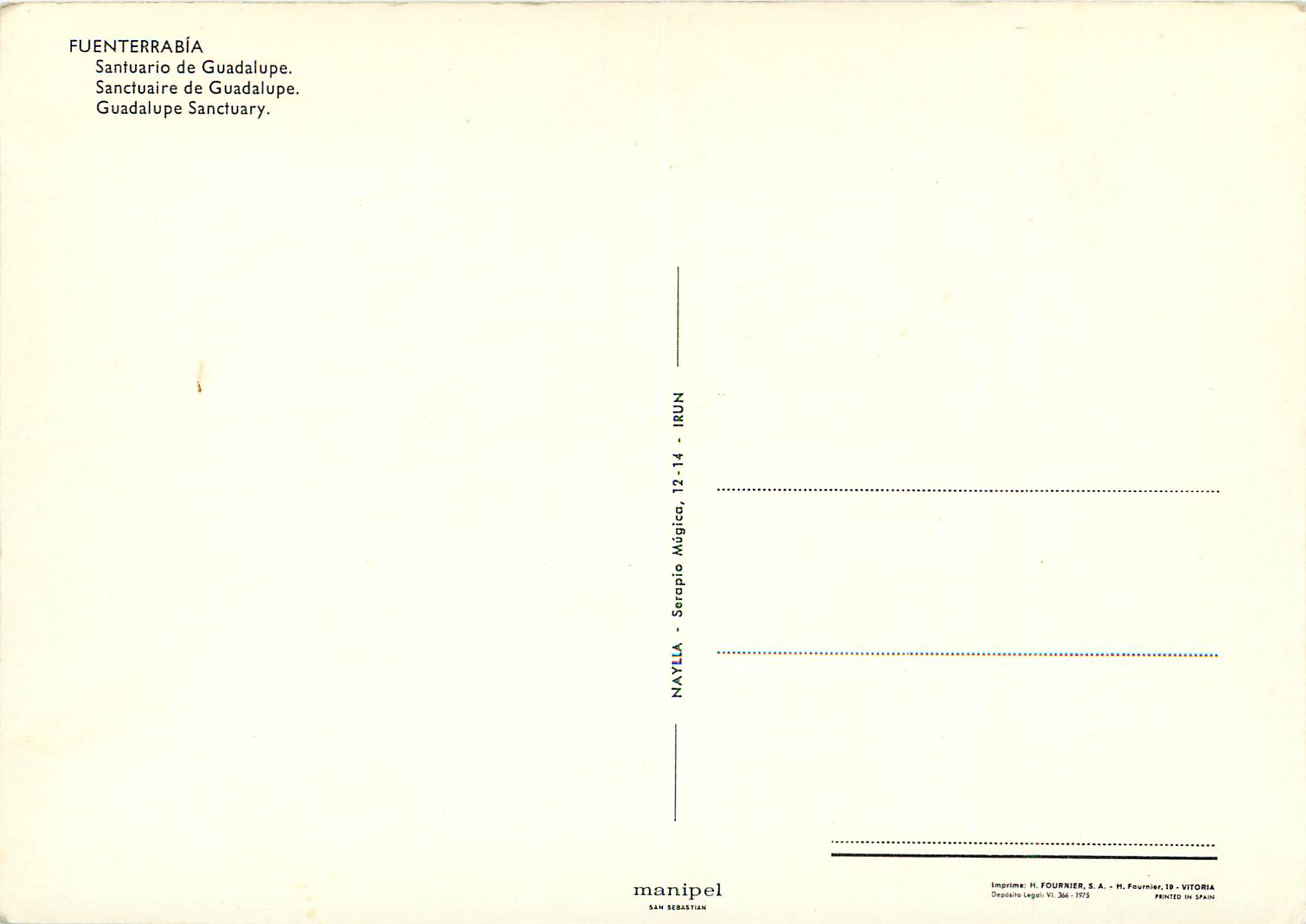 CPM Fuenterrabia Sanctuaire de Guadaloupe  — Verso