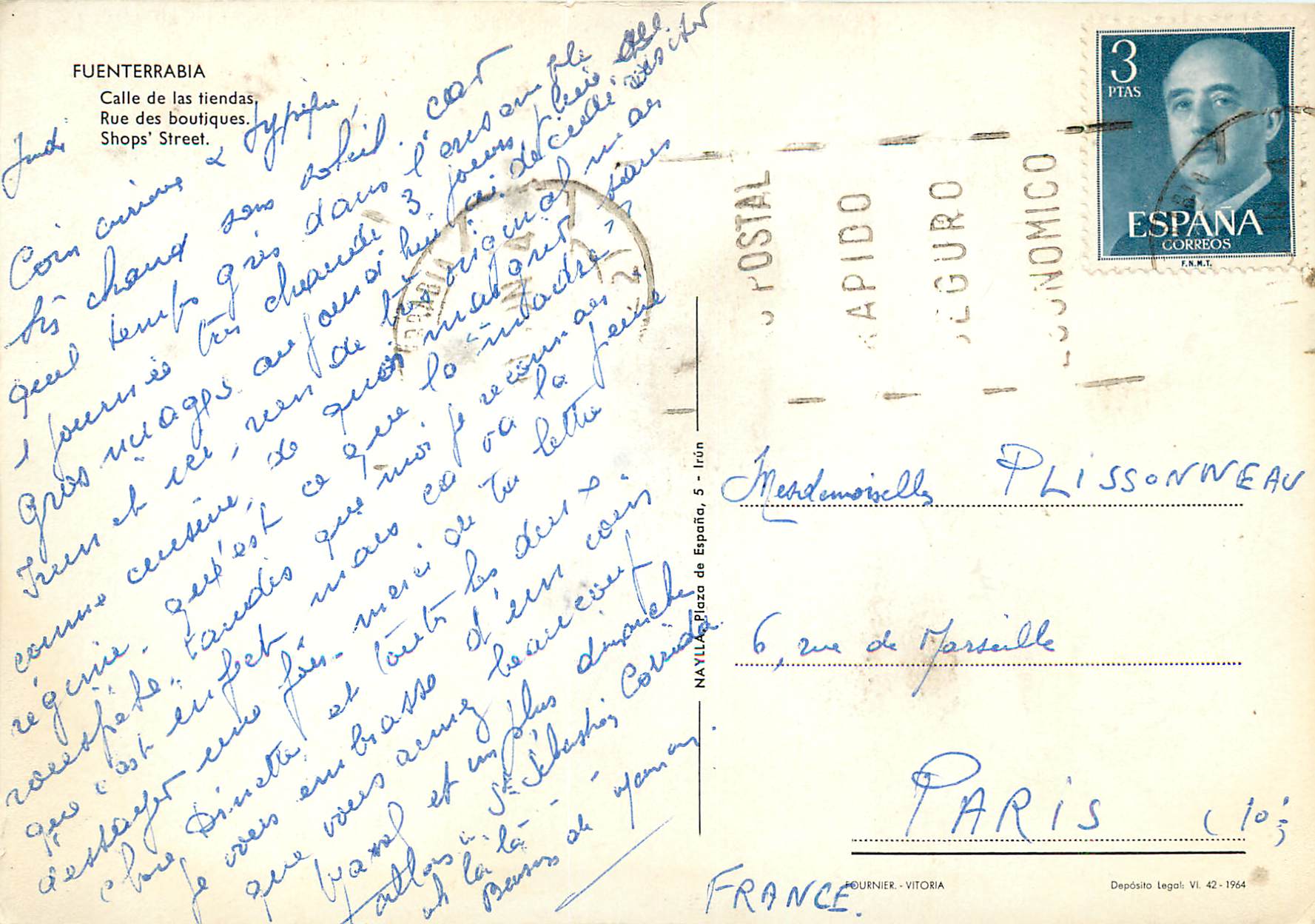 CPM Fuenterrabia Rue des boutiques  — Verso