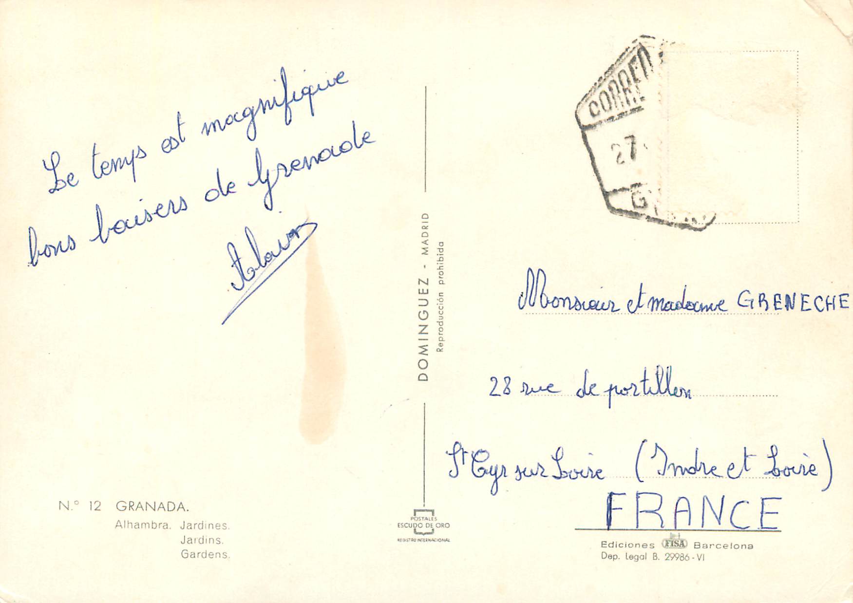 CPM Granada Alhambra Jardins  — Rückseite